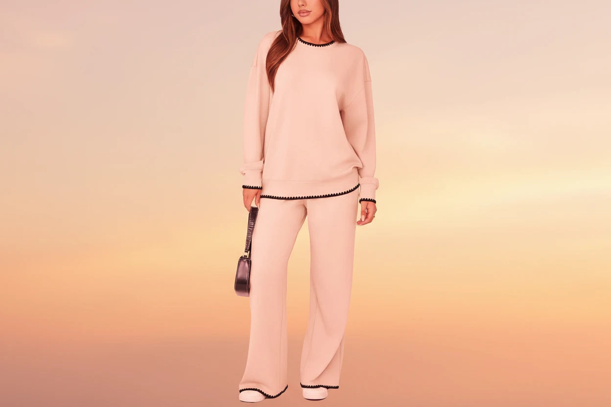 Glamaker 2 Piece Sets For Women Fall Lounge Set Comfy Two Piece Sets for Women Airport Travel Outfits (Apricot L)