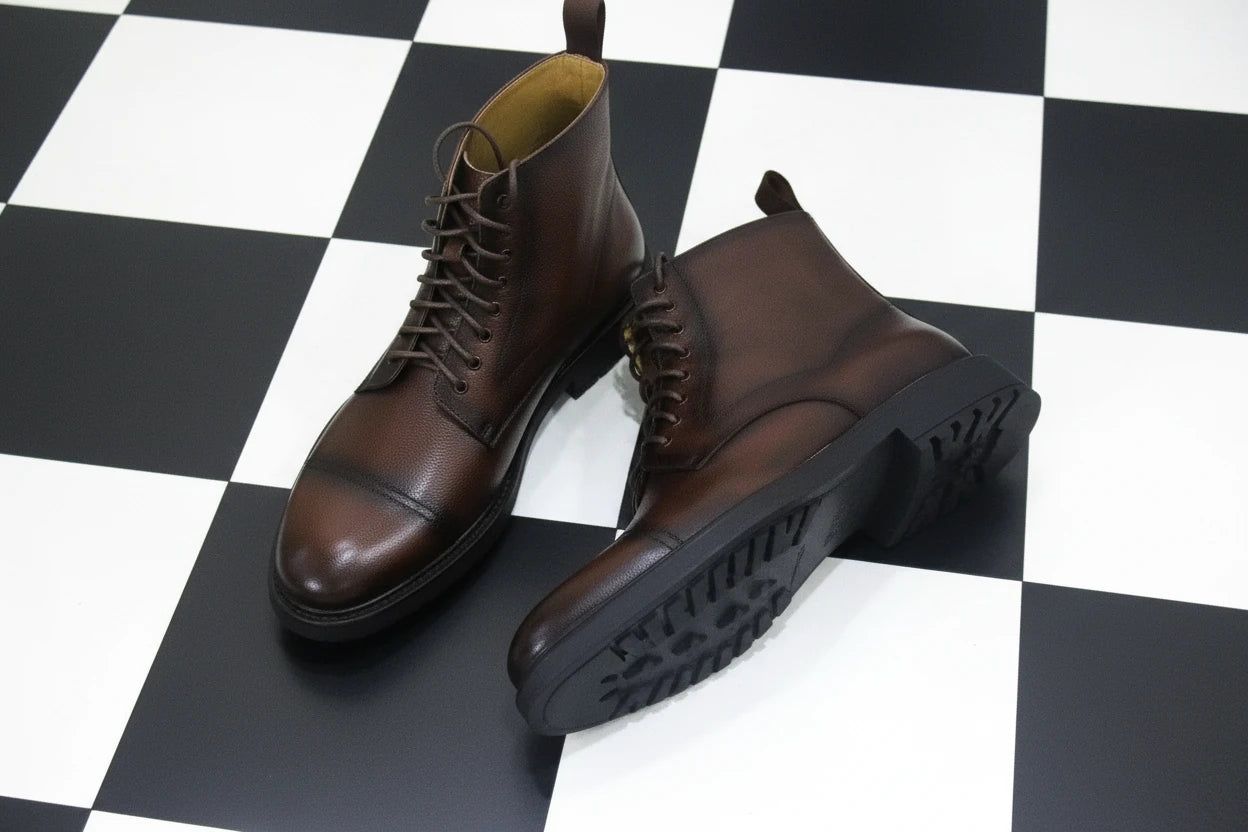Black Round Toe Formal Leather Boots for Men