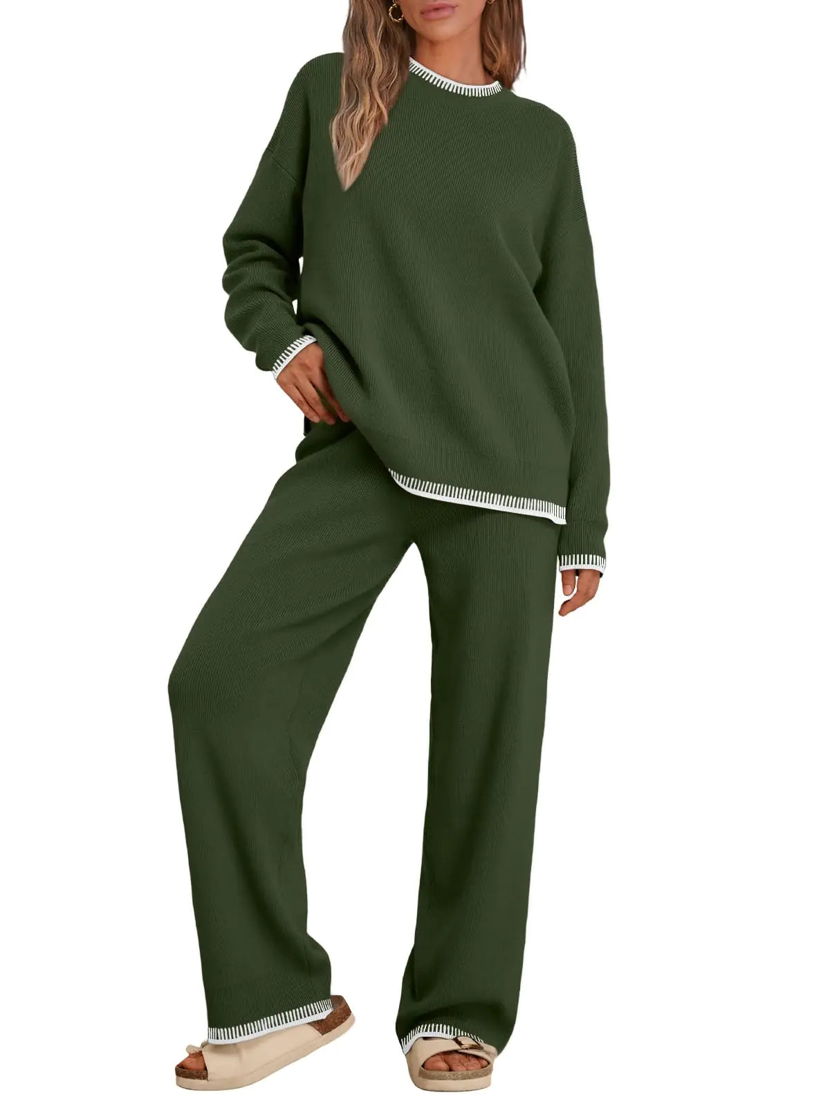 LILLUSORY Lounge Sets Womens 2 Two Piece Matching Sweater Loungewear Set 2024 Fall Winter Two Piece Fall Knit Comfy Clothes Outfits