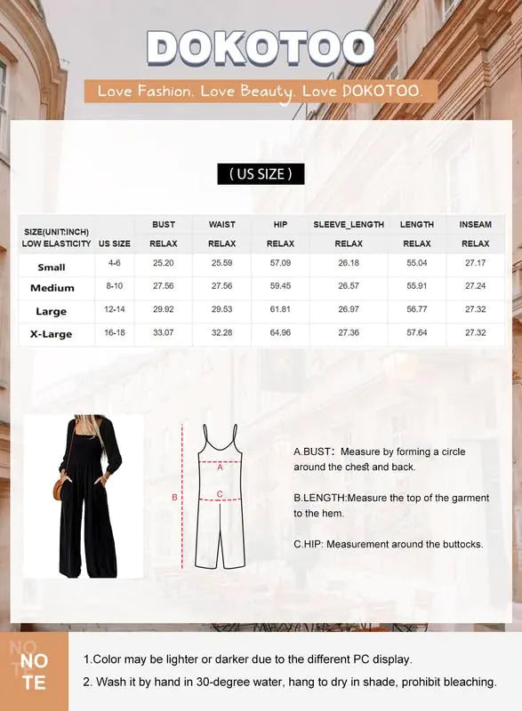 Dokotoo Women's Casual Loose Overalls Jumpsuits One Piece Long Sleeve Wide Leg Long Pant Rompers With Pockets Medium Coffee