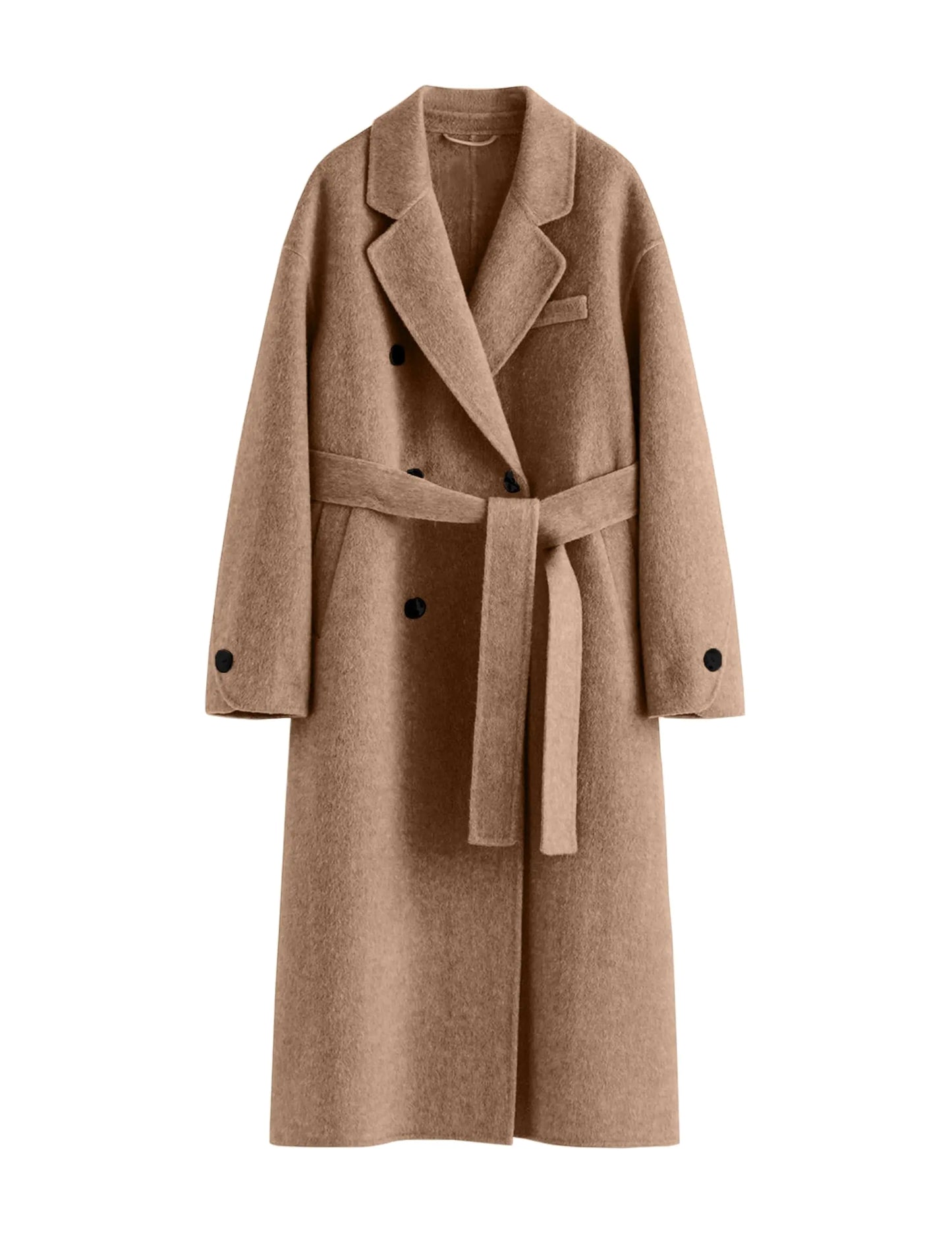 Peaceglad Pea Coats for Women 2024 Fall Long Trench Coat Double Breasted Button Lapel Belted Peacoat (Camel M)