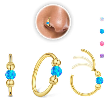 2PCS 18g Opal Nose Rings for Women Nose Hoops 8mm/10mm 316L Surgical Steel Nose Rings Piercing Jewelry Can Be Used as a Nose Ring, Septum Ring, and Cartilage Earring 2pcs-Gold-Blue opal 8mm10mm