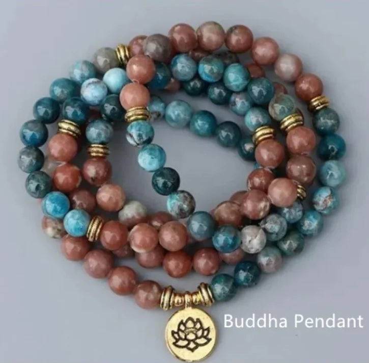 Natural 108 Apatite Lotus Bracelet Buddha Pendant Tree Of Life