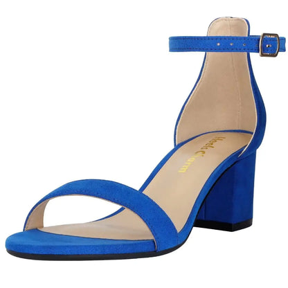 Women's Strappy Chunky Block Low Heeled Sandals 2 Inches Open Toe Ankle Strap High Heel Dress Sandals Daily Work Party Shoes 7 Velvet Blue