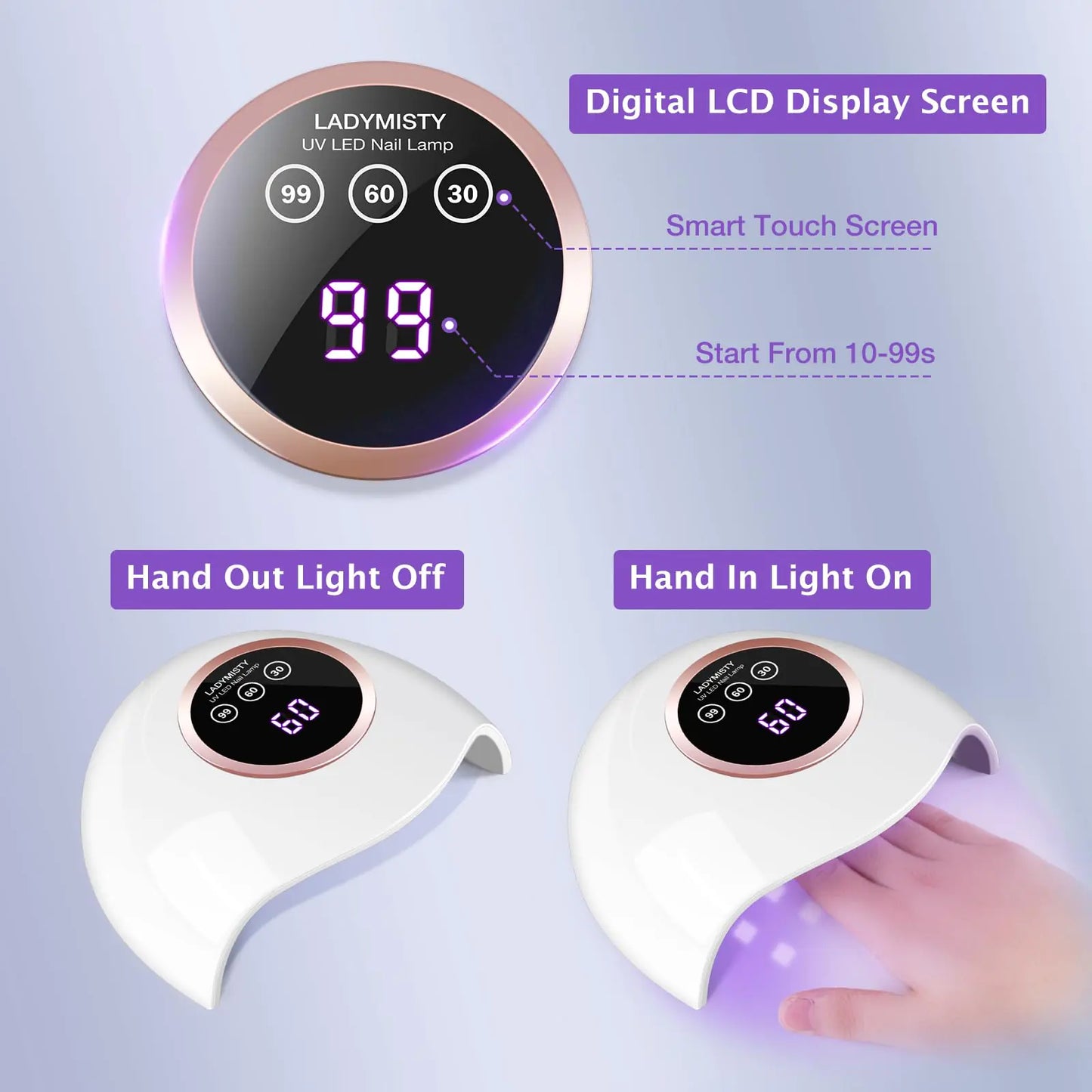 72W UV LED Nail Lamp Light Dryer for Nails Gel Polish with 18 Beads 3 Timer Setting & LCD Touch Display Screen, Auto Sensor, Professional Nails, White………