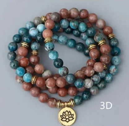 Natural 108 Apatite Lotus Bracelet Buddha Pendant Tree Of Life