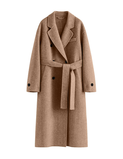 Peaceglad Pea Coats for Women 2024 Fall Long Trench Coat Double Breasted Button Lapel Belted Peacoat (Camel M)