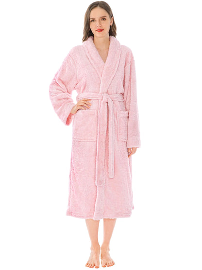 PAVILIA Premium Womens Plush Soft Robe Fluffy, Warm, Fleece Sherpa Shaggy Bathrobe 2X-3X Light Pink