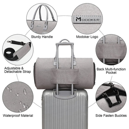 Convertible Garment Bag with Toiletry Bag, Modoker Carry on Garment Duffel Bag for Men Women - 2 in 1 Hanging Suitcase Suit Travel Bags, Light Grey