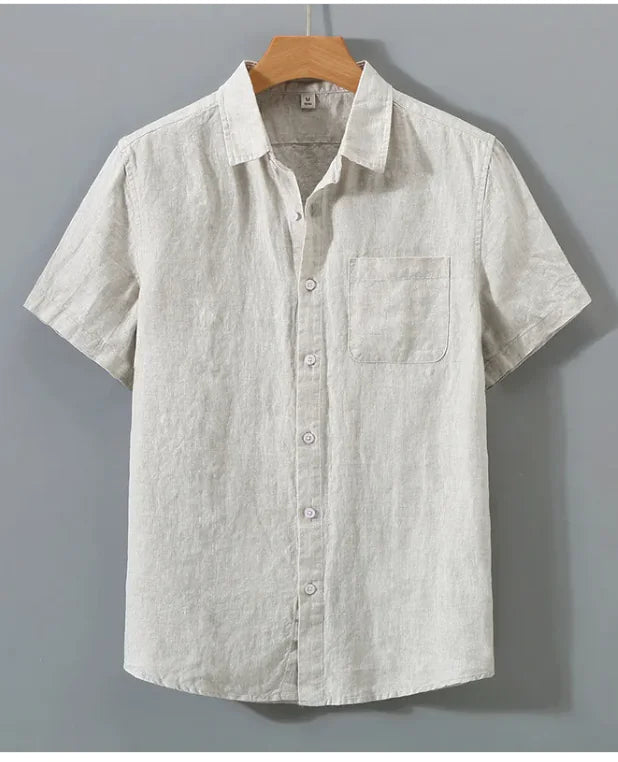 Pure Linen Shirt Men's Short Sleeve Summer