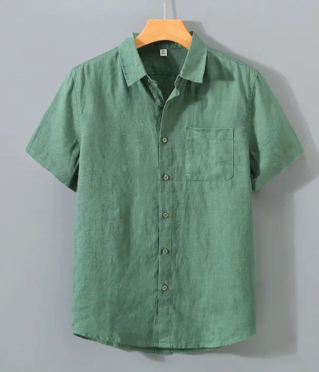 Pure Linen Shirt Men's Short Sleeve Summer