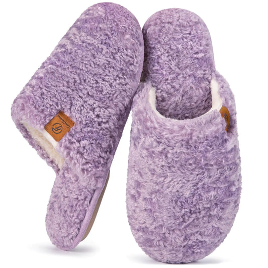 EverFoams Women's Fuzzy Slip-on Slippers Warm Cozy Soft Lightweight Memory Foam Indoor House Shoes 5-6 Purple