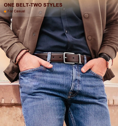 BULLIANT Men's Belt,Reversible Belt 1.25" For Gift Mens Casual Golf Dress pants shirts,One Reverse For 2 Sides Black/Antique Coffee1033 34"-36"Waist Adjustable