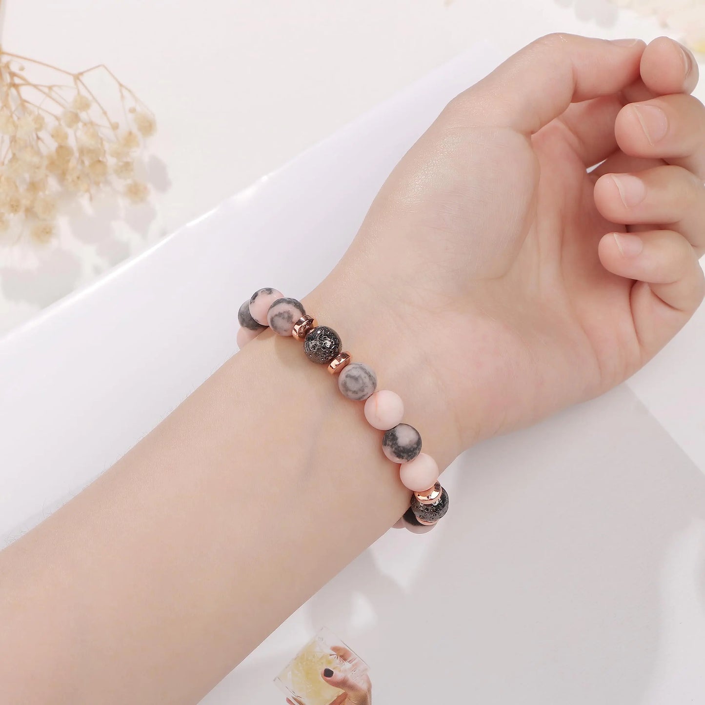 Yiyang 13th 16th 18th 21st 25th 30th 35th 40th 45th 50th 60th 65th 70th 75th 80th Birthday Gifts for Women, Natural Stone Bracelet Birthday Gifts for Women Mom Daughter Grandma Sister Coworker A.16th Birthday-Lava Rock&Pink Zebra Jasper