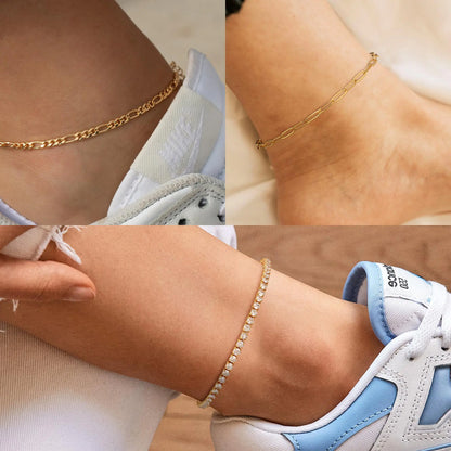 14K Gold/Sterling Silver Plated Anklet Bracelets for Women Waterproof Plus Size Cuban Link Chain Ankle Bracelet for Large Ankle 9-12inch Style-03 (Women Average Size)