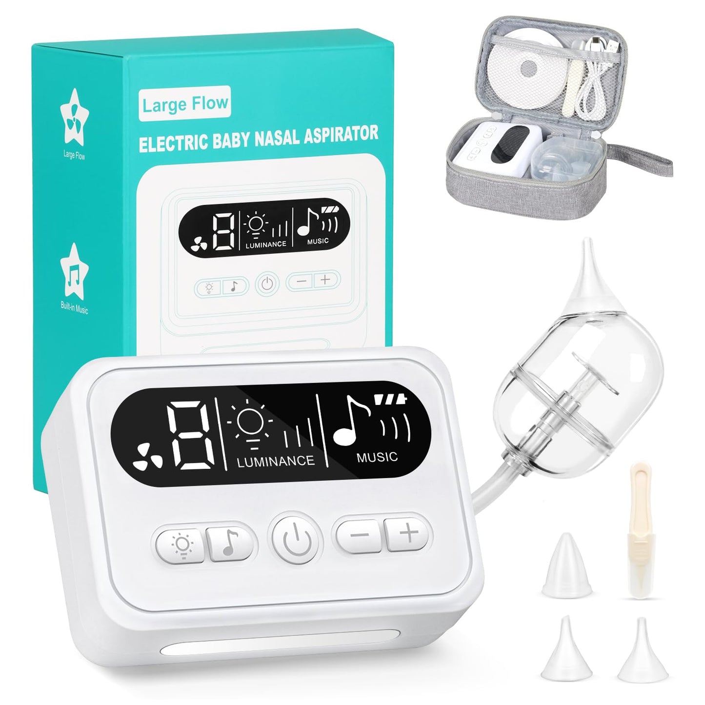 Electric Nasal Aspirator for Baby Hospital Grade Nose Sucker Nose Suction for Newborn Toddler with 9 Level Suction Rechargeable Automatic Nose Cleaner with 3 Silicone Tips Night Light Lullabies