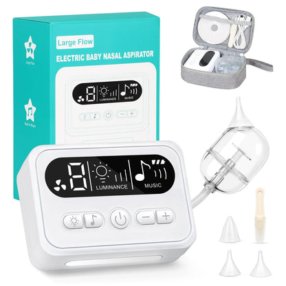 Electric Nasal Aspirator for Baby Hospital Grade Nose Sucker Nose Suction for Newborn Toddler with 9 Level Suction Rechargeable Automatic Nose Cleaner with 3 Silicone Tips Night Light Lullabies