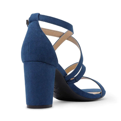 DREAM PAIRS Women’s Ankle Strap Dress Pump Low Chunky Heel Sandals 11 Navy/Suede