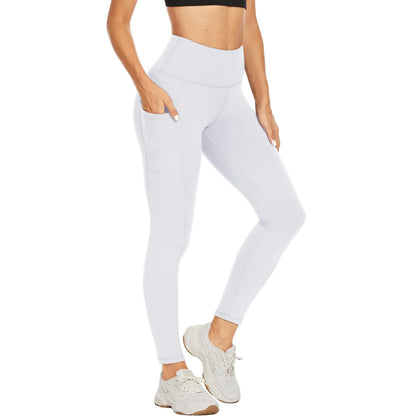 NexiEpoch High Waisted Leggings for Women - Black Tummy Control Compression Soft Yoga Pants for Workout Reg & Plus Size Two Pockets Small-Medium 1 Pack White