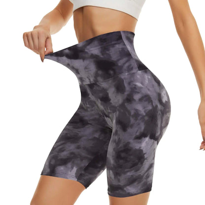 CAMPSNAIL Workout Biker Shorts Women - 3"/5"/8" High Waisted Tummy Control Spandex Booty Volleyball Shorts for Yoga Dance 8 IN Large-X-Large Tie Dye Black