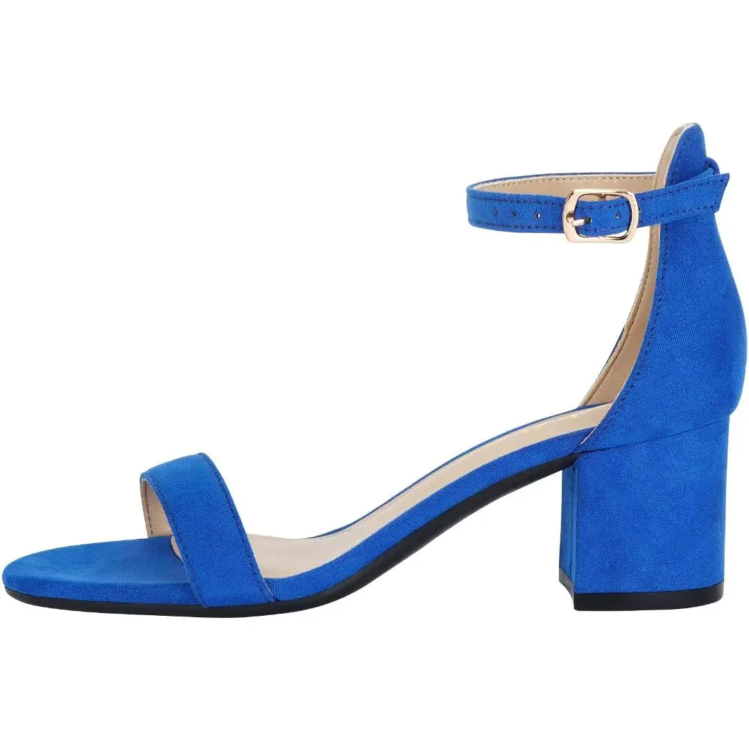 Women's Strappy Chunky Block Low Heeled Sandals 2 Inches Open Toe Ankle Strap High Heel Dress Sandals Daily Work Party Shoes 7 Velvet Blue