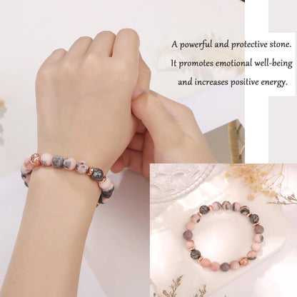 Yiyang 13th 16th 18th 21st 25th 30th 35th 40th 45th 50th 60th 65th 70th 75th 80th Birthday Gifts for Women, Natural Stone Bracelet Birthday Gifts for Women Mom Daughter Grandma Sister Coworker A.16th Birthday-Lava Rock&Pink Zebra Jasper