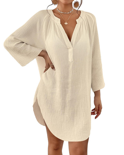 Bsubseach Women Beach Cover Ups Shirt Bikini Swimsuit Coverup Swimwear Bathing Suit Cover Up Apricot L