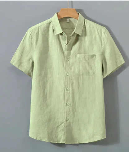 Pure Linen Shirt Men's Short Sleeve Summer