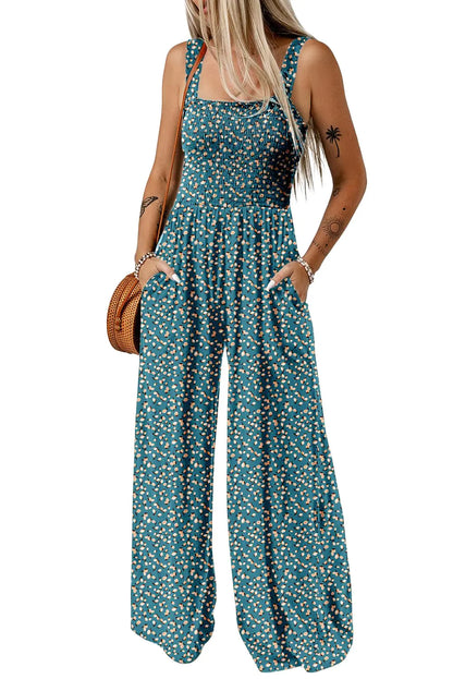 Dokotoo Women's Casual Loose Overalls Jumpsuits One Piece Sleeveless Printed Wide Leg Long Pant Rompers With Pockets XX-Large Green 2