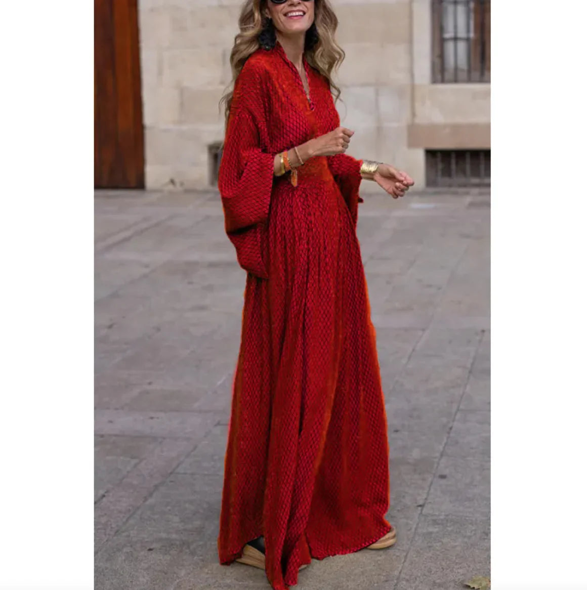 Women's V-Neck Batwing Sleeve Maxi Dress