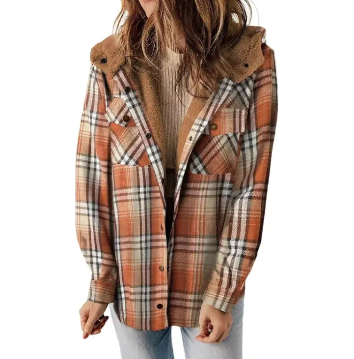 Casual Plaid Hooded Woolen Coat