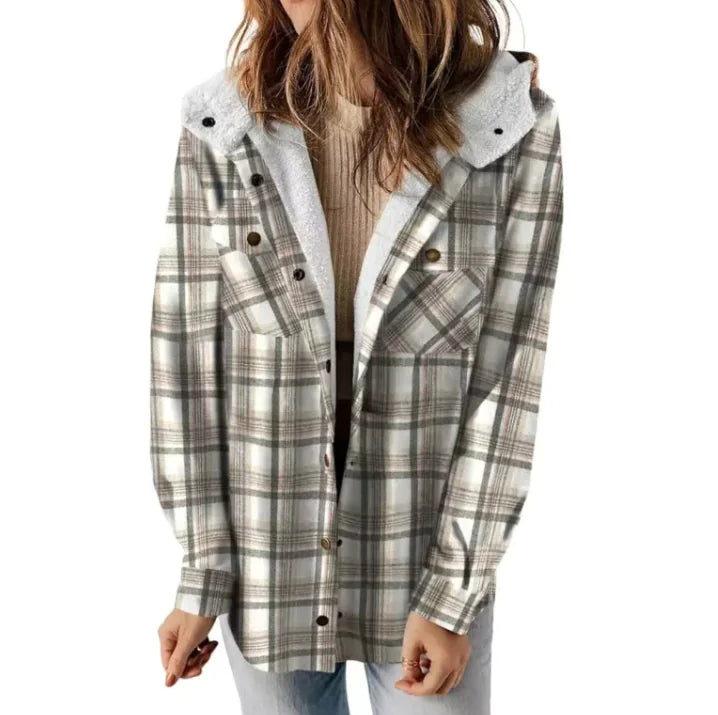 Casual Plaid Hooded Woolen Coat