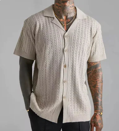 Mens Top Knitted Button Short-sleeved