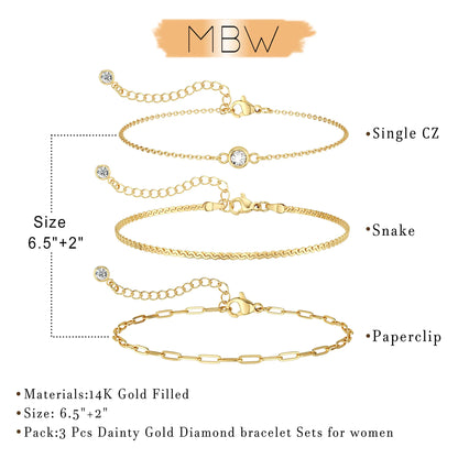 MBW Gold Bracelets for Women, 14K Dainty Gold Plated Stackable Bracelets for Women Trendy Gold Bracelet Stack Set Waterproof Chain Bracelets Paperclip Adjustable Tennis Minimalist Tiny Cute Jewelry style5