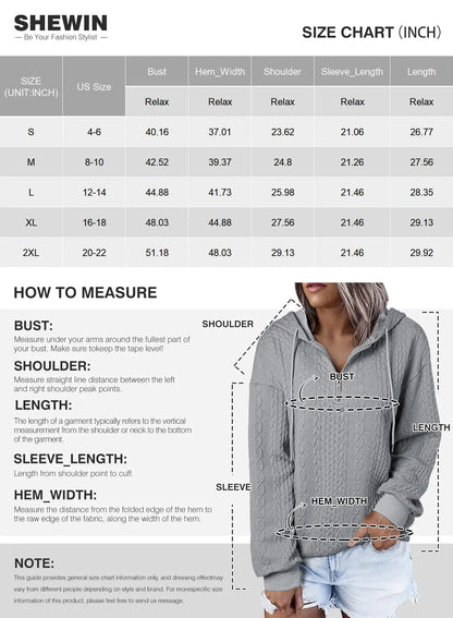 SHEWIN Women's Quarter Zip Hoodies Oversized Sweatshirt Long Sleeve Lightweight Pullover Tops Large White