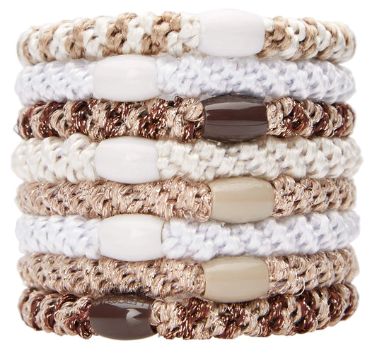 L. Erickson U.S.A. Hair Ties, 8 Count - Grab & Go Ponytail Holders - White Chocolate - Hair Ties No Damage - Beige, White, Brown Color - Set of 8 Hair Accessories for Women