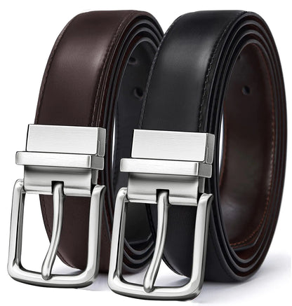 BULLIANT Men's Belt,Reversible Belt 1.25" For Gift Mens Casual Golf Dress pants shirts,One Reverse For 2 Sides Black/Antique Coffee1033 34"-36"Waist Adjustable