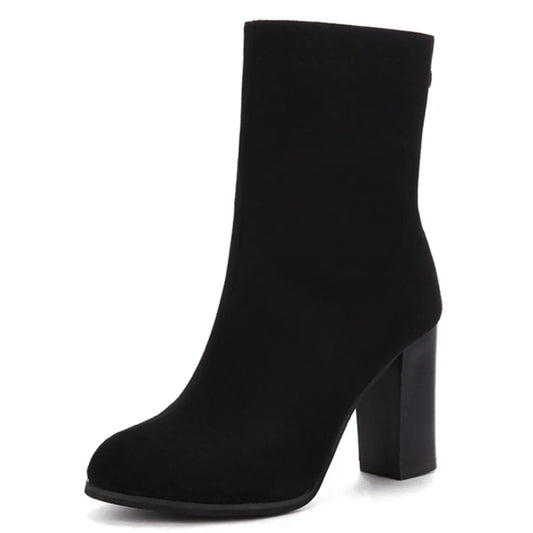 Women's Back Zipper Pointed Toe Mid-Calf Boots