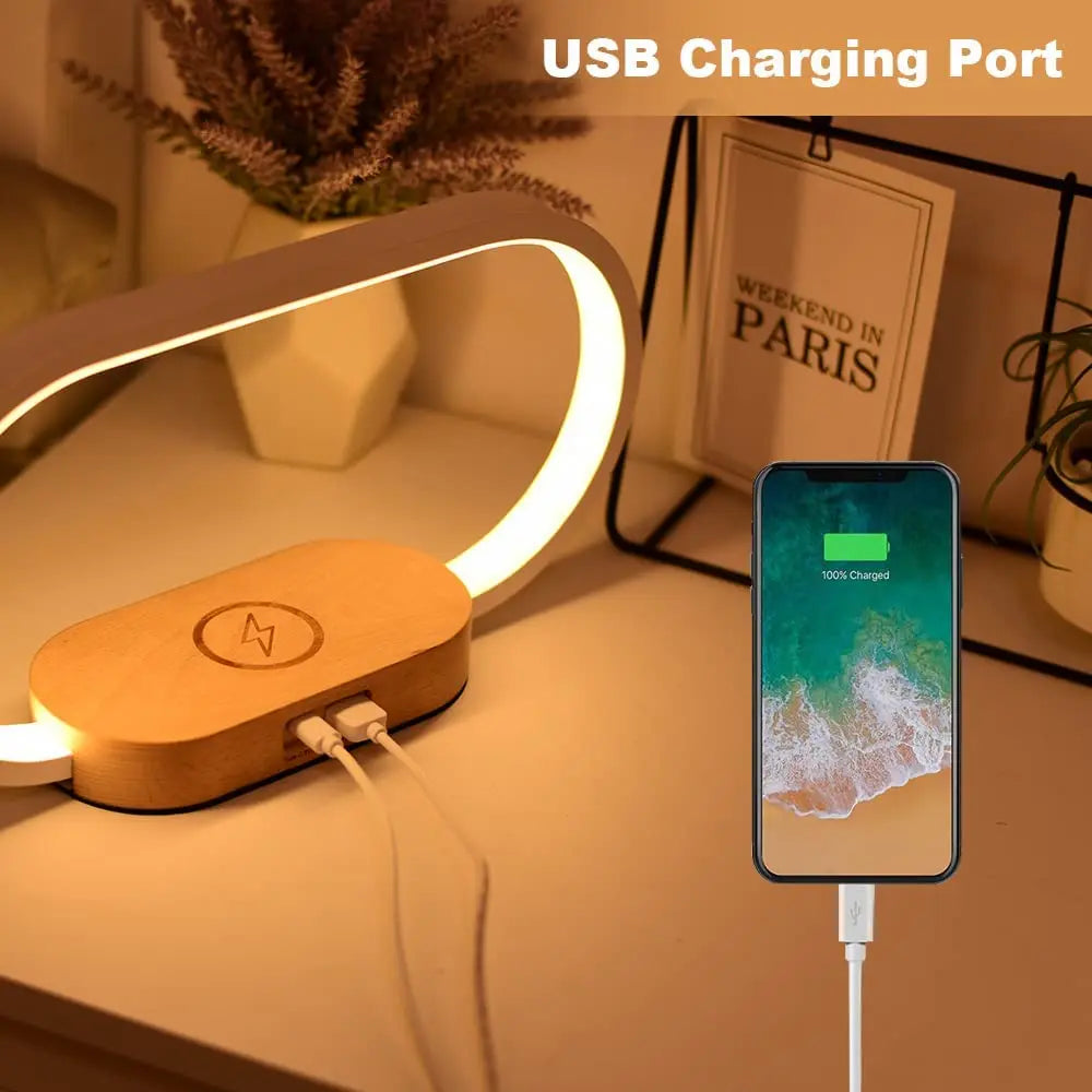 Versatile Wooden Lamp with Wireless Charger