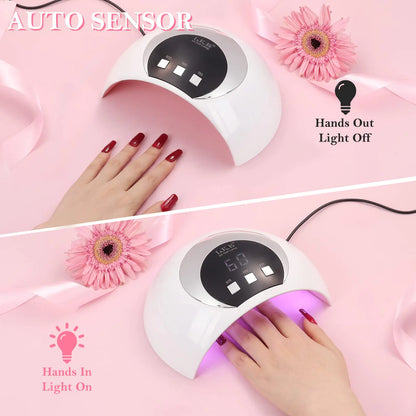 Wisdompark UV LED Nail Lamp, 54W UV Light for Gel Nails with Automatic Sensor/3 Timer Setting Professional Nail Dryer Gel Polish Curing Lamp Nail Art Tools (White) (54, Watts) 54