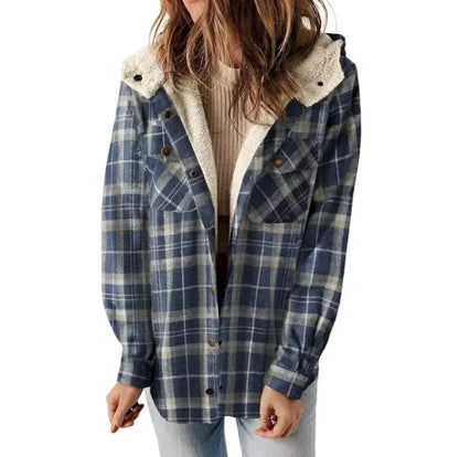 Casual Plaid Hooded Woolen Coat