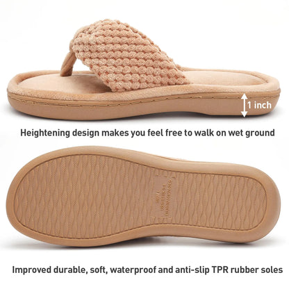 Parlovable Women's Flip Flop Slippers Memory Foam Slip on Thong Slipper, Breathable Cozy Open Toe House Shoes, Anti-Skid Rubber Sole Sandal Indoor Outdoor 9-10 Camel