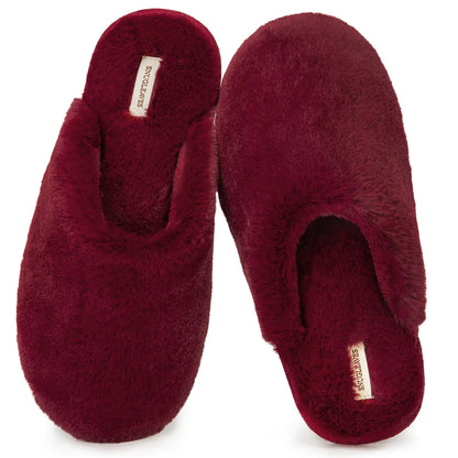 Snug Leaves Women's Fuzzy Scuff Slippers Soft Comfy Memory Foam Non-slip Indoor House Shoes 7-8 Wine Red