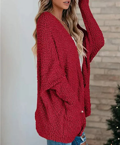 Knitted double pocket cardigan sweater