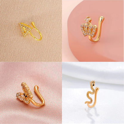 Fake Nose Ring Hoop Fake Septum Fake Nose Ring Stud Faux Fake Nose Ring Piercing Nose Cuffs for Non Pierced Nose Magnetic Nose Ring Jewelry for Women Men 20 Pcs-Gold