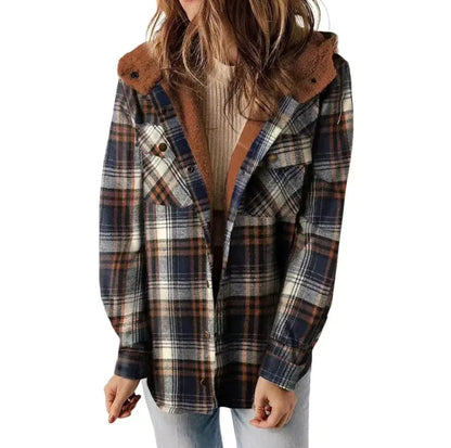 Casual Plaid Hooded Woolen Coat