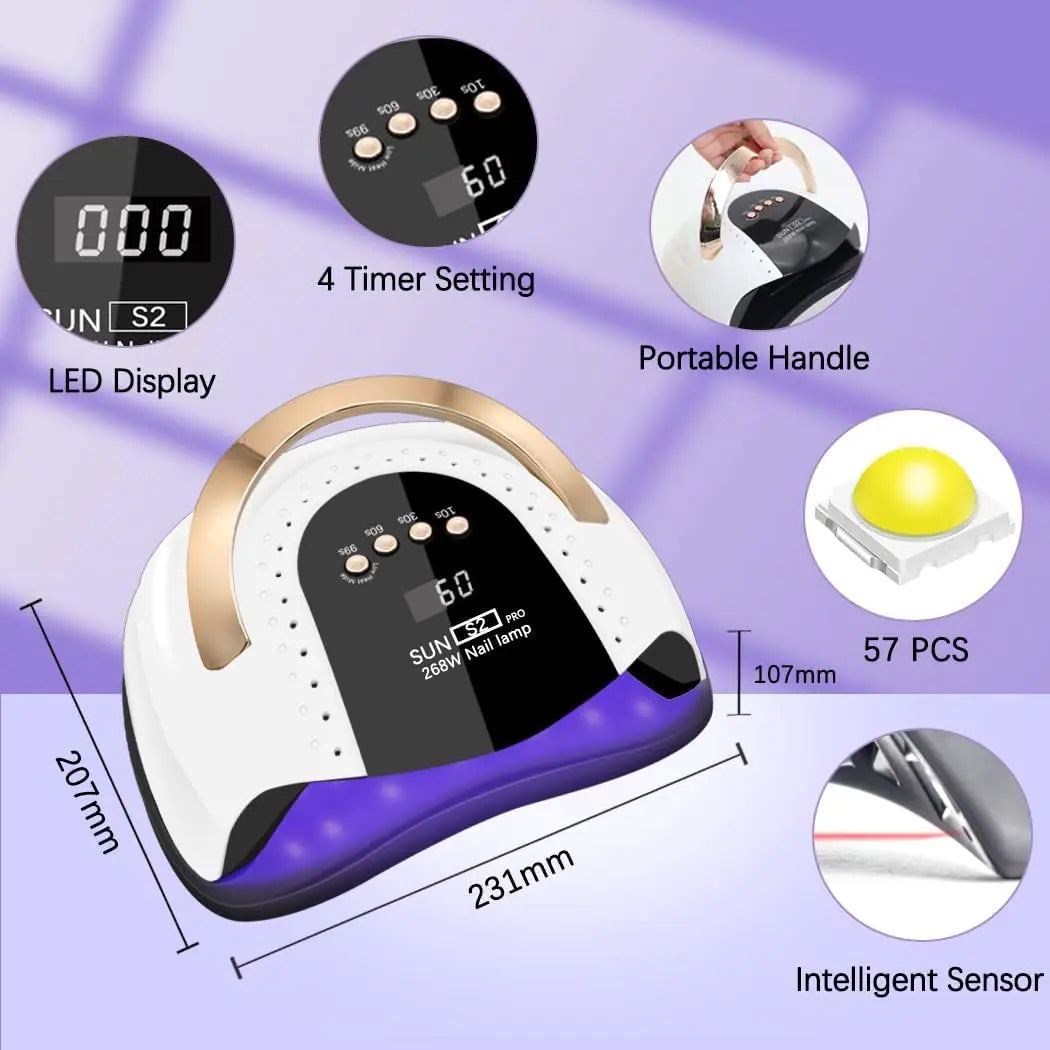 268W UV LED Nail Lamp, LKE Nail Dryer for Gel Polish, 4 Timers UV Nail Lamp Professional Nail Light, 57Pcs Lamp Beads and Automatic Sensor(White)