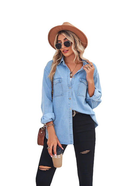 Chic Slim Fit Denim Shirt for Effortless Elegance