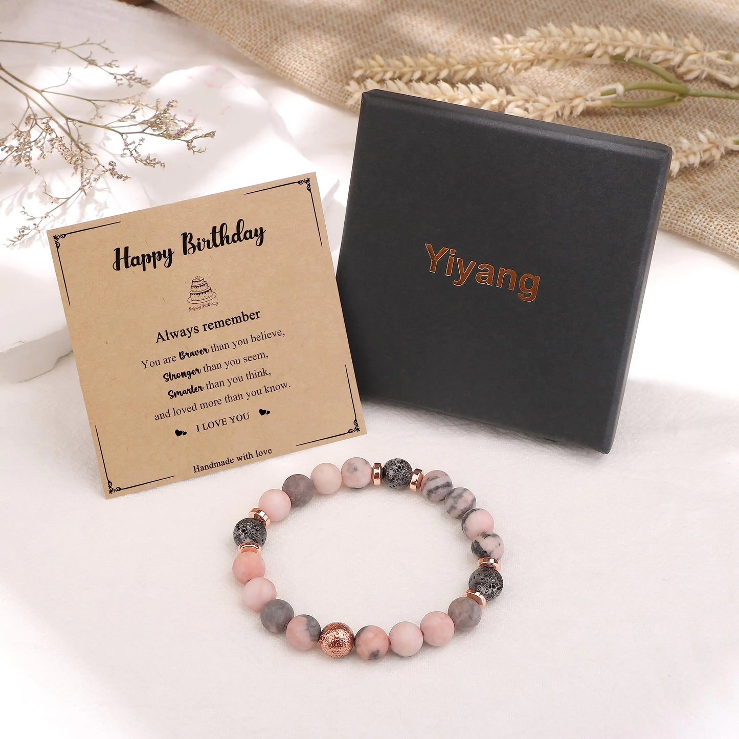 Yiyang 13th 16th 18th 21st 25th 30th 35th 40th 45th 50th 60th 65th 70th 75th 80th Birthday Gifts for Women, Natural Stone Bracelet Birthday Gifts for Women Mom Daughter Grandma Sister Coworker A.16th Birthday-Lava Rock&Pink Zebra Jasper