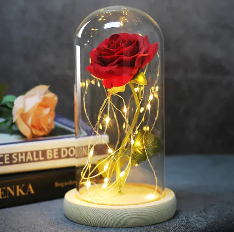 Enchanted Forever Rose Flower in Glass LED Light Christmas Decoration